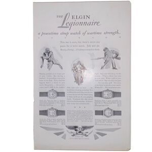 Vintage 1928 Elgin Legionnaire Watch Peacetime Watch Ad Advertisement